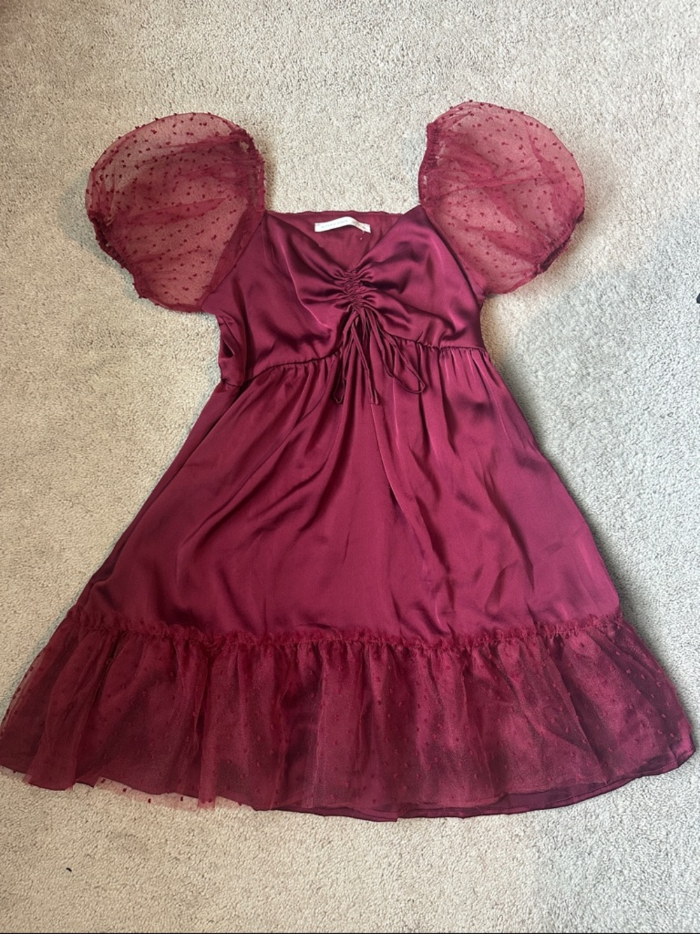 Altar'd State Ruched Wine puff sleeve dress